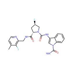 Cc1ccnc(CNC(=O)[C@@H]2C[C@@H](F)CN2C(=O)Nc2cn(C(N)=O)c3ccccc23)c1F ZINC000148121139