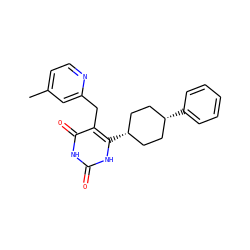Cc1ccnc(Cc2c(=O)[nH]c(=O)[nH]c2[C@H]2CC[C@@H](c3ccccc3)CC2)c1 ZINC000254133750