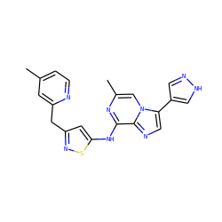 Cc1ccnc(Cc2cc(Nc3nc(C)cn4c(-c5cn[nH]c5)cnc34)sn2)c1 ZINC000043201982