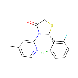 Cc1ccnc(N2C(=O)CS[C@@H]2c2c(F)cccc2Cl)c1 ZINC000013492449