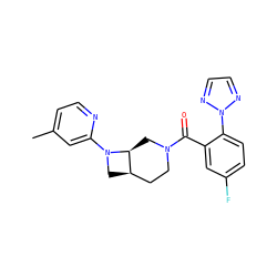 Cc1ccnc(N2C[C@@H]3CCN(C(=O)c4cc(F)ccc4-n4nccn4)C[C@@H]32)c1 ZINC000116827565