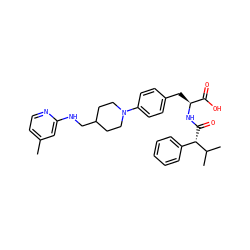 Cc1ccnc(NCC2CCN(c3ccc(C[C@H](NC(=O)[C@@H](c4ccccc4)C(C)C)C(=O)O)cc3)CC2)c1 ZINC000165836956