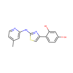 Cc1ccnc(Nc2nc(-c3ccc(O)cc3O)cs2)c1 ZINC000000315972