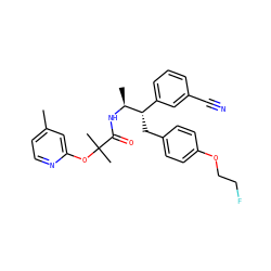 Cc1ccnc(OC(C)(C)C(=O)N[C@@H](C)[C@@H](Cc2ccc(OCCF)cc2)c2cccc(C#N)c2)c1 ZINC000028701774