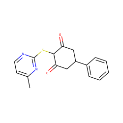 Cc1ccnc(SC2C(=O)CC(c3ccccc3)CC2=O)n1 ZINC000299826142