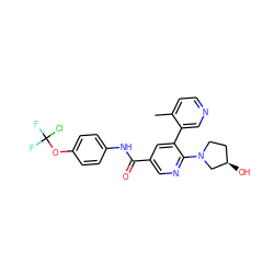 Cc1ccncc1-c1cc(C(=O)Nc2ccc(OC(F)(F)Cl)cc2)cnc1N1CC[C@@H](O)C1 ZINC001772584923