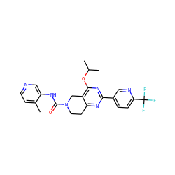 Cc1ccncc1NC(=O)N1CCc2nc(-c3ccc(C(F)(F)F)nc3)nc(OC(C)C)c2C1 ZINC000095560539