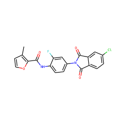 Cc1ccoc1C(=O)Nc1ccc(N2C(=O)c3ccc(Cl)cc3C2=O)cc1F ZINC000653696902