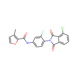 Cc1ccoc1C(=O)Nc1ccc(N2C(=O)c3cccc(Cl)c3C2=O)c(F)c1 ZINC000473172599