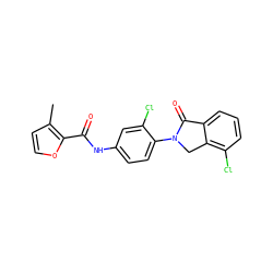 Cc1ccoc1C(=O)Nc1ccc(N2Cc3c(Cl)cccc3C2=O)c(Cl)c1 ZINC000653740622