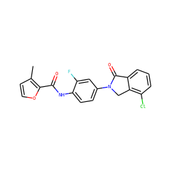 Cc1ccoc1C(=O)Nc1ccc(N2Cc3c(Cl)cccc3C2=O)cc1F ZINC000653738046
