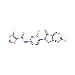 Cc1ccoc1C(=O)Nc1ccc(N2Cc3cc(Cl)ccc3C2=O)c(Cl)c1 ZINC000653733750