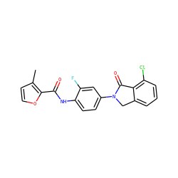 Cc1ccoc1C(=O)Nc1ccc(N2Cc3cccc(Cl)c3C2=O)cc1F ZINC000653719905