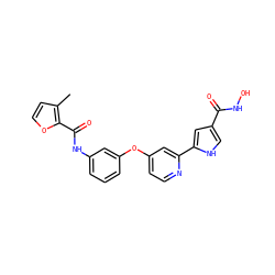 Cc1ccoc1C(=O)Nc1cccc(Oc2ccnc(-c3cc(C(=O)NO)c[nH]3)c2)c1 ZINC000116233704