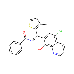 Cc1ccsc1[C@@H](NC(=O)c1ccccc1)c1cc(Cl)c2cccnc2c1O ZINC000653746729