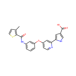 Cc1ccsc1C(=O)Nc1cccc(Oc2ccnc(-c3cc(C(=O)O)c[nH]3)c2)c1 ZINC000116235463
