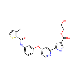Cc1ccsc1C(=O)Nc1cccc(Oc2ccnc(-c3cc(C(=O)OCCO)c[nH]3)c2)c1 ZINC000169130417
