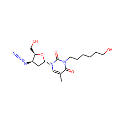 Cc1cn([C@@H]2C[C@@H](N=[N+]=[N-])[C@@H](CO)O2)c(=O)n(CCCCCCO)c1=O ZINC000029338151