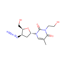 Cc1cn([C@@H]2C[C@@H](N=[N+]=[N-])[C@@H](CO)O2)c(=O)n(CCO)c1=O ZINC000029339847