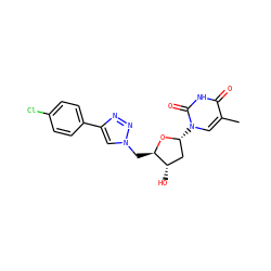 Cc1cn([C@@H]2C[C@H](O)[C@@H](Cn3cc(-c4ccc(Cl)cc4)nn3)O2)c(=O)[nH]c1=O ZINC000073197610