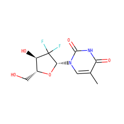 Cc1cn([C@@H]2O[C@H](CO)[C@@H](O)C2(F)F)c(=O)[nH]c1=O ZINC000035856315