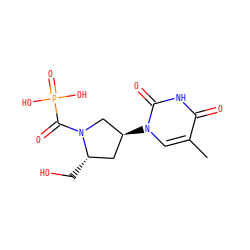 Cc1cn([C@H]2C[C@H](CO)N(C(=O)P(=O)(O)O)C2)c(=O)[nH]c1=O ZINC000045368083