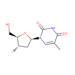 Cc1cn([C@H]2C[C@H](F)[C@@H](CO)O2)c(=O)[nH]c1=O ZINC000001725270