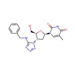 Cc1cn([C@H]2C[C@H](n3nnnc3NCc3ccccc3)[C@@H](CO)O2)c(=O)[nH]c1=O ZINC000073198743