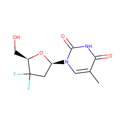Cc1cn([C@H]2CC(F)(F)[C@@H](CO)O2)c(=O)[nH]c1=O ZINC000003629300