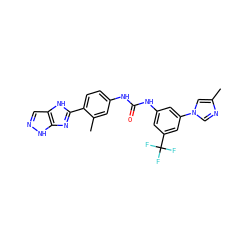 Cc1cn(-c2cc(NC(=O)Nc3ccc(-c4nc5[nH]ncc5[nH]4)c(C)c3)cc(C(F)(F)F)c2)cn1 ZINC000049036475