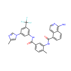 Cc1cn(-c2cc(NC(=O)c3ccc(C)c(NC(=O)c4cccc5c(N)nccc45)c3)cc(C(F)(F)F)c2)cn1 ZINC001772654314
