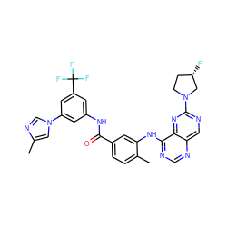 Cc1cn(-c2cc(NC(=O)c3ccc(C)c(Nc4ncnc5cnc(N6CC[C@H](F)C6)nc45)c3)cc(C(F)(F)F)c2)cn1 ZINC000148306323
