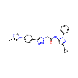 Cc1cn(-c2ccc(-c3cn(CC(=O)Nc4cc(C5CC5)nn4-c4ccccc4)nn3)cc2)cn1 ZINC000169329468