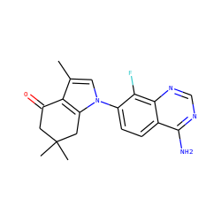 Cc1cn(-c2ccc3c(N)ncnc3c2F)c2c1C(=O)CC(C)(C)C2 ZINC000084603759