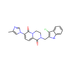 Cc1cn(-c2ccc3n(c2=O)CCN(Cc2[nH]c4ccccc4c2Cl)C3=O)cn1 ZINC000299868788