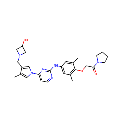 Cc1cn(-c2ccnc(Nc3cc(C)c(OCC(=O)N4CCCC4)c(C)c3)n2)cc1CN1CC(O)C1 ZINC000473123449