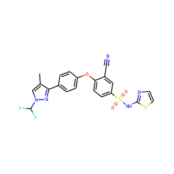 Cc1cn(C(F)F)nc1-c1ccc(Oc2ccc(S(=O)(=O)Nc3nccs3)cc2C#N)cc1 ZINC000095582510