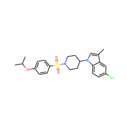 Cc1cn(C2CCN(S(=O)(=O)c3ccc(OC(C)C)cc3)CC2)c2ccc(Cl)cc12 ZINC000169699801