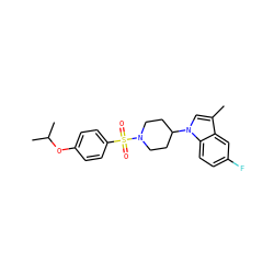 Cc1cn(C2CCN(S(=O)(=O)c3ccc(OC(C)C)cc3)CC2)c2ccc(F)cc12 ZINC000169699812