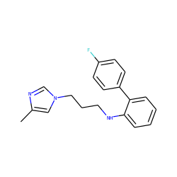 Cc1cn(CCCNc2ccccc2-c2ccc(F)cc2)cn1 ZINC001384259384