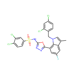 Cc1cn(Cc2ccc(Cl)cc2Cl)c2c(-c3nnc(NS(=O)(=O)c4ccc(Cl)c(Cl)c4)o3)cc(F)cc12 ZINC000049785898