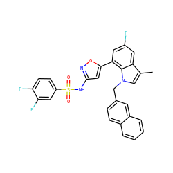 Cc1cn(Cc2ccc3ccccc3c2)c2c(-c3cc(NS(=O)(=O)c4ccc(F)c(F)c4)no3)cc(F)cc12 ZINC000049774687