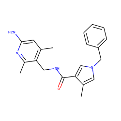 Cc1cn(Cc2ccccc2)cc1C(=O)NCc1c(C)cc(N)nc1C ZINC000114077800