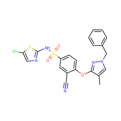 Cc1cn(Cc2ccccc2)nc1Oc1ccc(S(=O)(=O)Nc2ncc(Cl)s2)cc1C#N ZINC000095583104