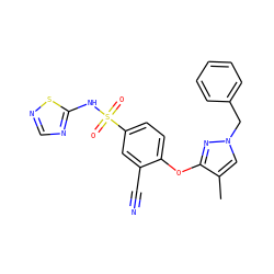 Cc1cn(Cc2ccccc2)nc1Oc1ccc(S(=O)(=O)Nc2ncns2)cc1C#N ZINC000095585220