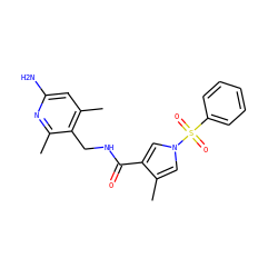 Cc1cn(S(=O)(=O)c2ccccc2)cc1C(=O)NCc1c(C)cc(N)nc1C ZINC000114078096