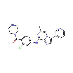 Cc1cn2c(-c3cccnc3)cnc2c(Nc2ccc(C(=O)N3CCNCC3)c(Cl)c2)n1 ZINC000072124378