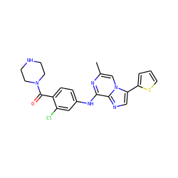 Cc1cn2c(-c3cccs3)cnc2c(Nc2ccc(C(=O)N3CCNCC3)c(Cl)c2)n1 ZINC000072125757