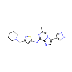 Cc1cn2c(-c3cn[nH]c3)cnc2c(Nc2cc(CN3CCCCC3)ns2)n1 ZINC000066100059