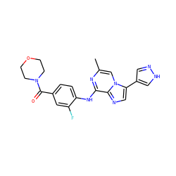 Cc1cn2c(-c3cn[nH]c3)cnc2c(Nc2ccc(C(=O)N3CCOCC3)cc2F)n1 ZINC000072123421
